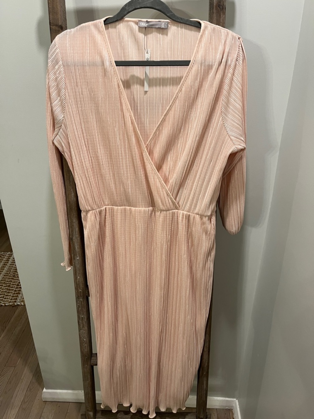 ASOS Blush Pink Pleated Wrap-Front Midi Dress